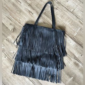 Black Vegan Mega Fringe Purse